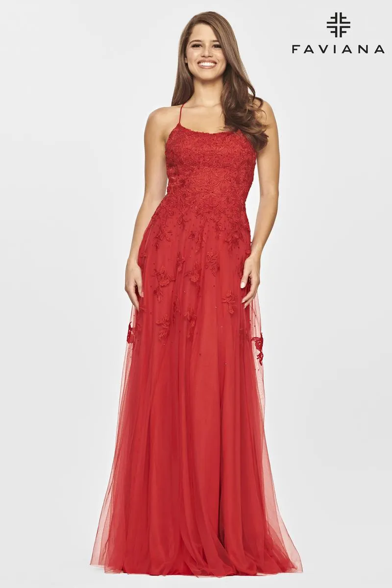 Faviana Long Lace A-Line Prom Dress S10823