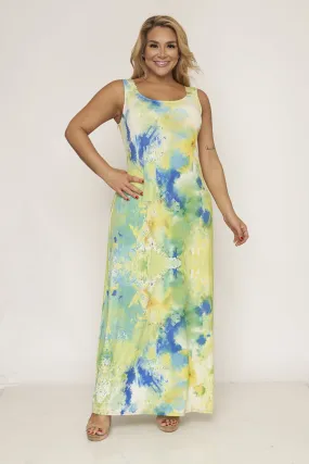 Green and Yellow Tie Dye Plus Size Maxi Dress