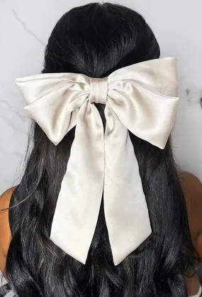 Knotted In Luxe Beige Satin Hair Bow
