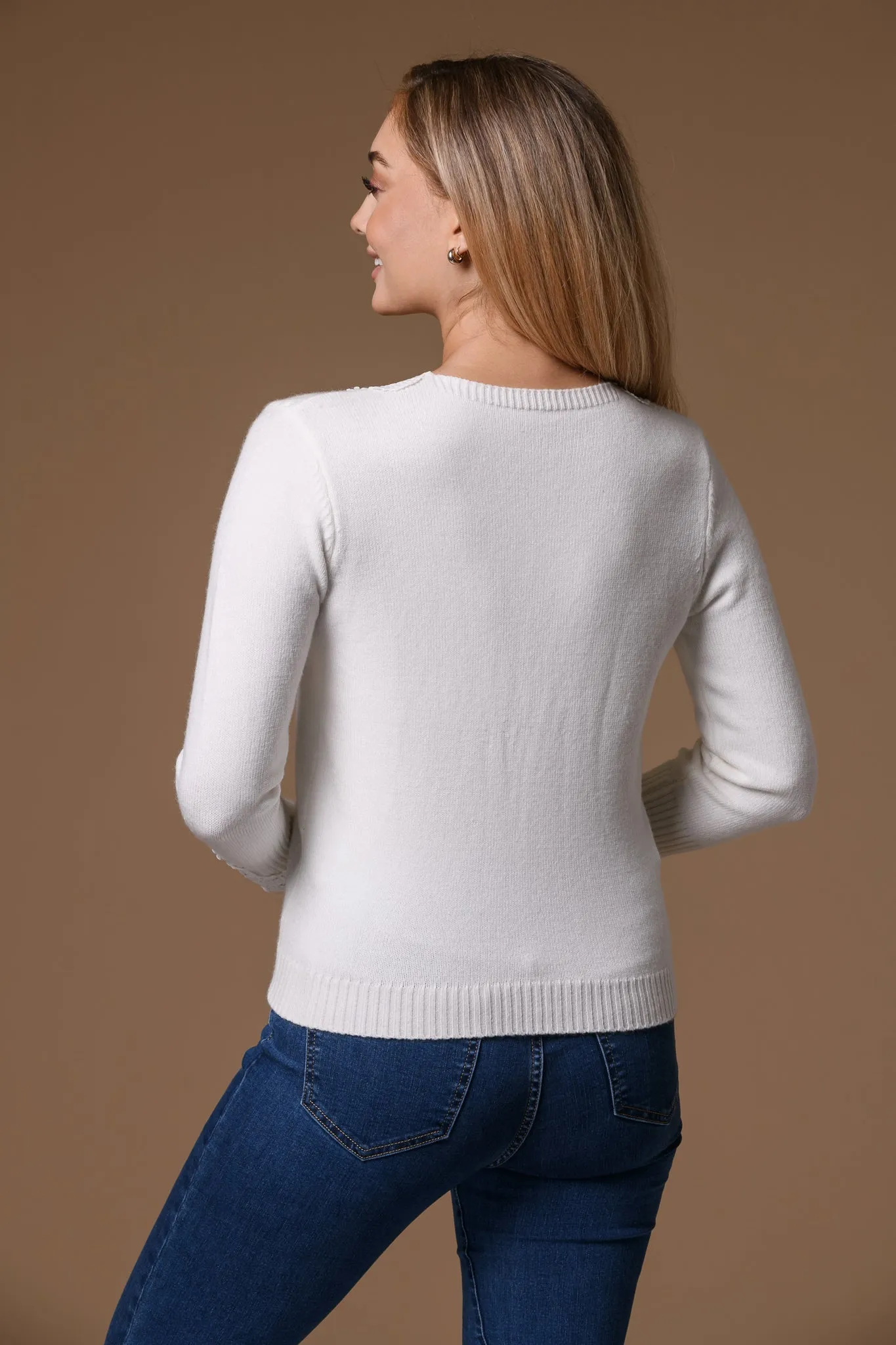 Lace Insert Sweater- Cream