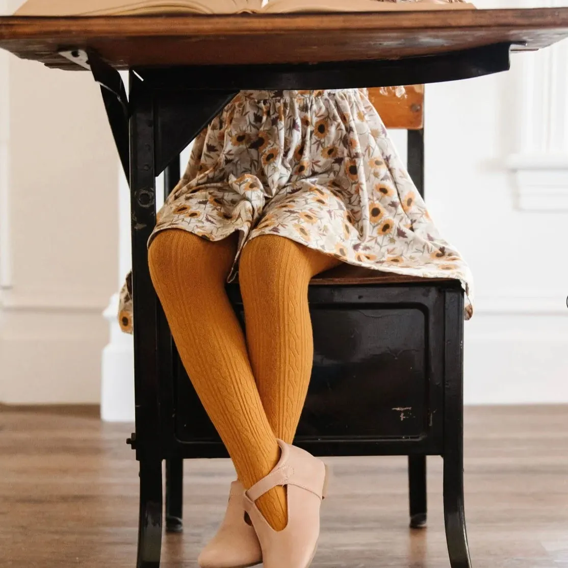 LIttle Stocking Co. Cable Knit Tights - Mustard
