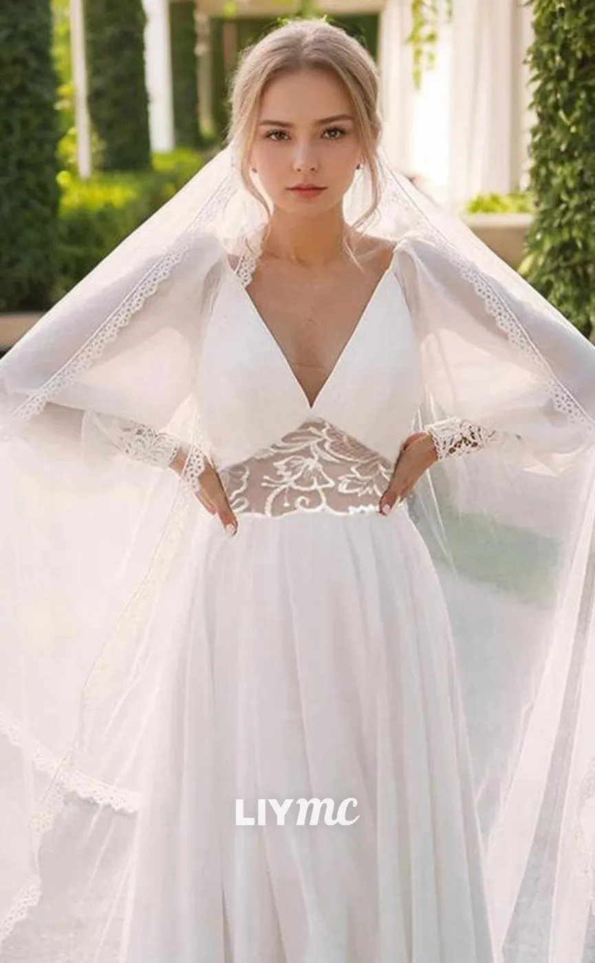 LW638 - A-line Princess V-neck Floor-Length Chiffon Wedding Dress