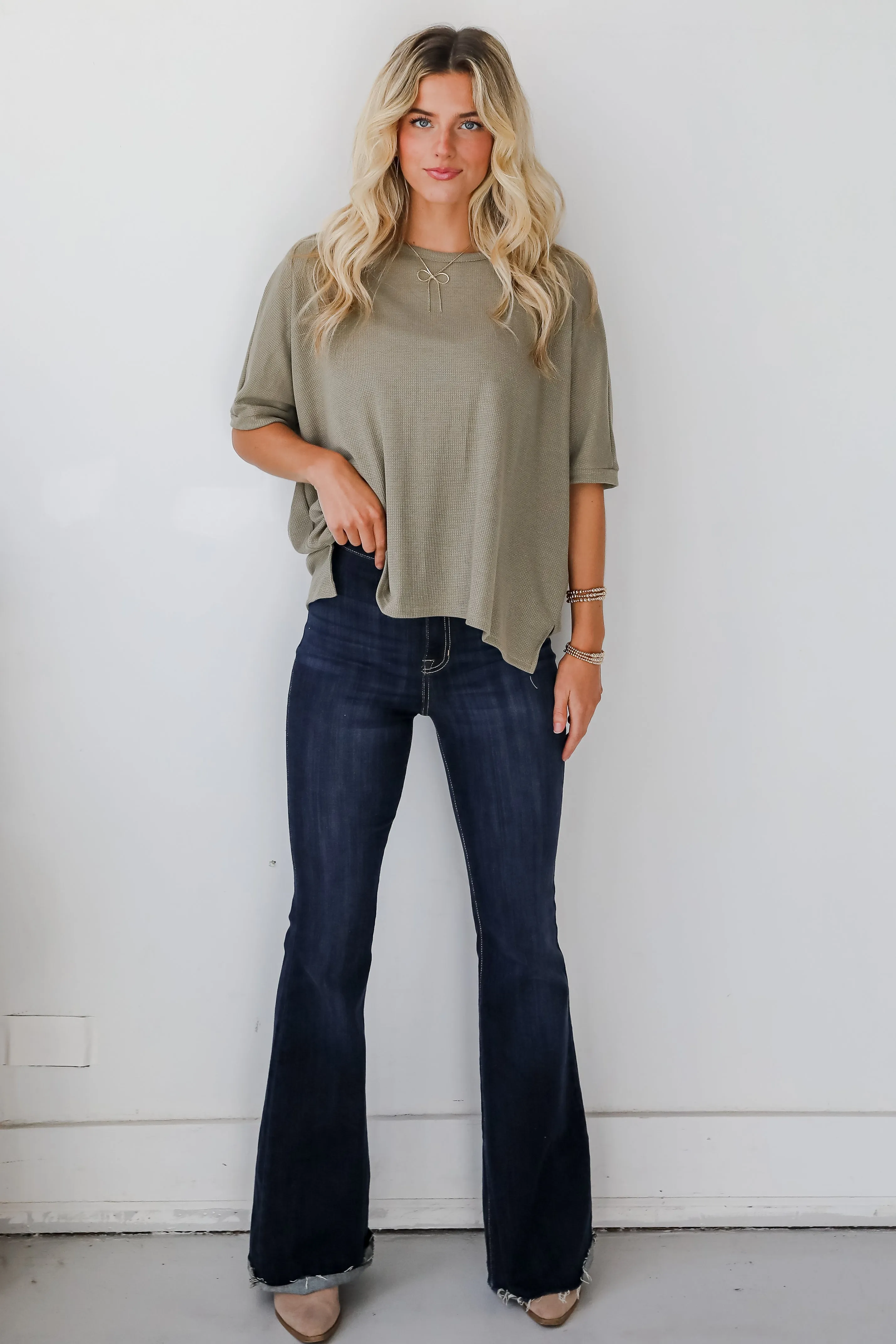 Missy Olive Waffle Knit Top - DOORBUSTER