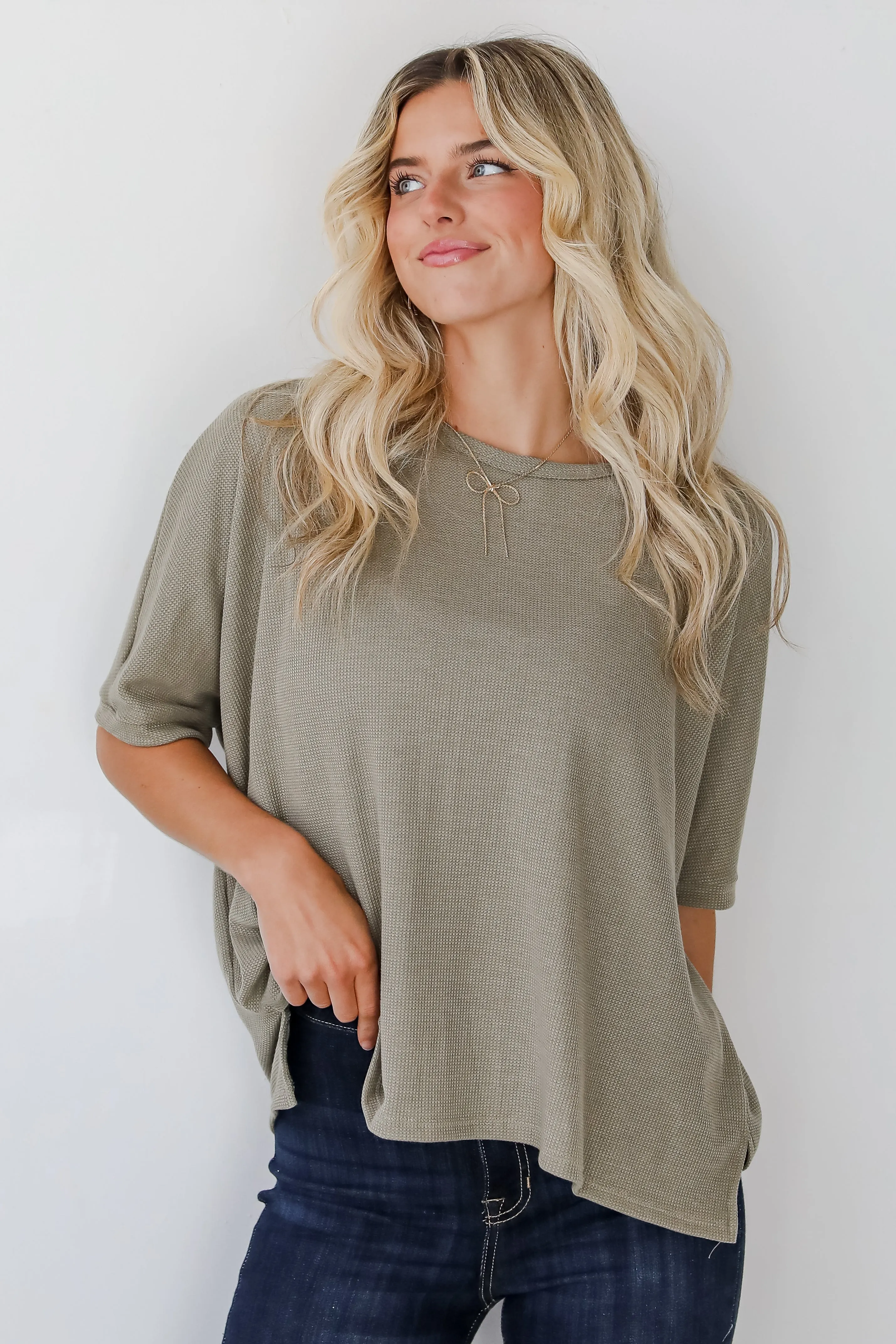 Missy Olive Waffle Knit Top - DOORBUSTER