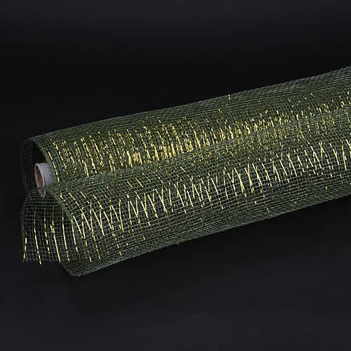 Moss Green Gold Line - Deco Mesh Wrap Metallic Stripes ( 21 Inch x 10 Yards )