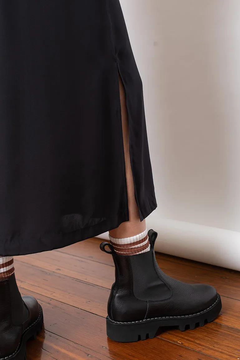 Organic Silk Drawstring Waist Skirt - Black