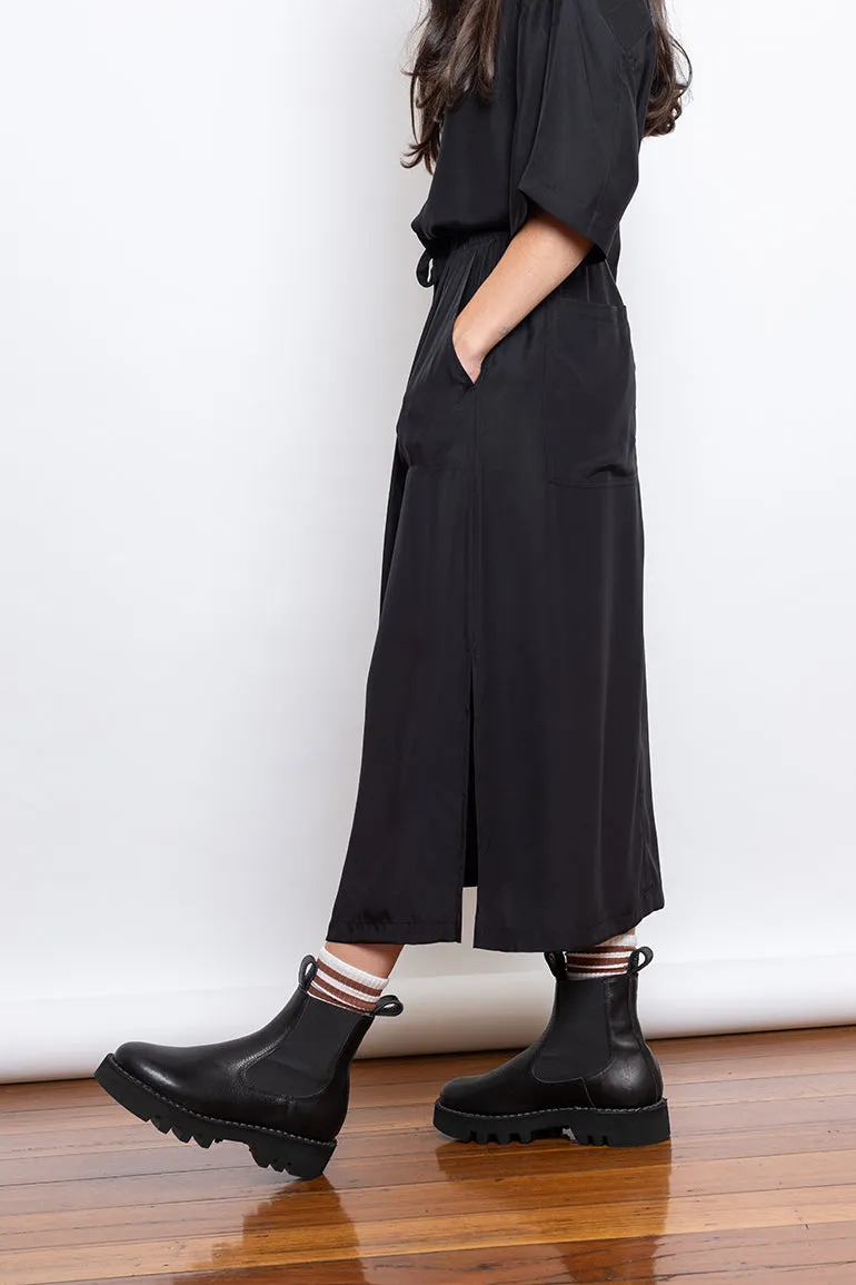 Organic Silk Drawstring Waist Skirt - Black