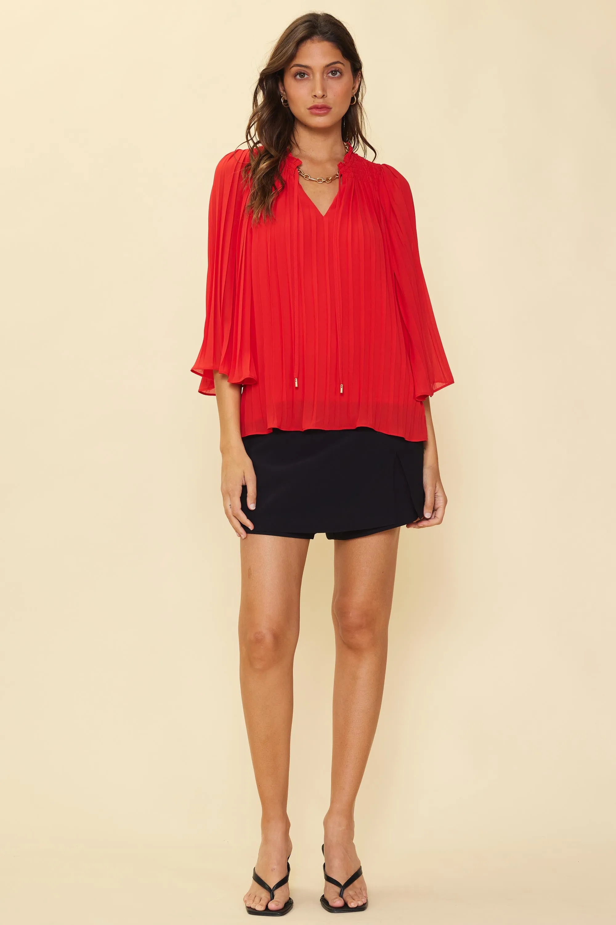 Pleated Ruffled Trim Top