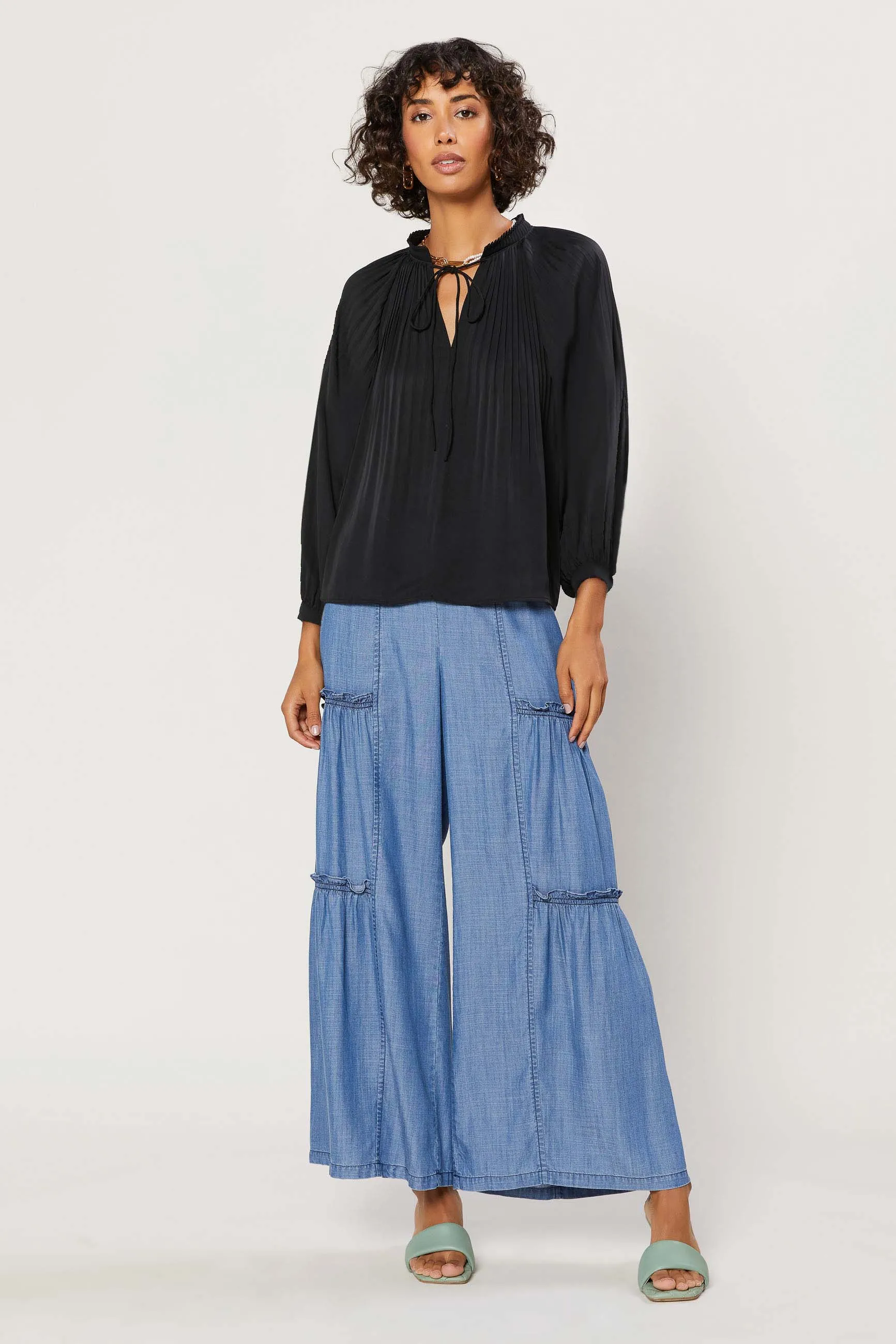Pleated Split Neck Top