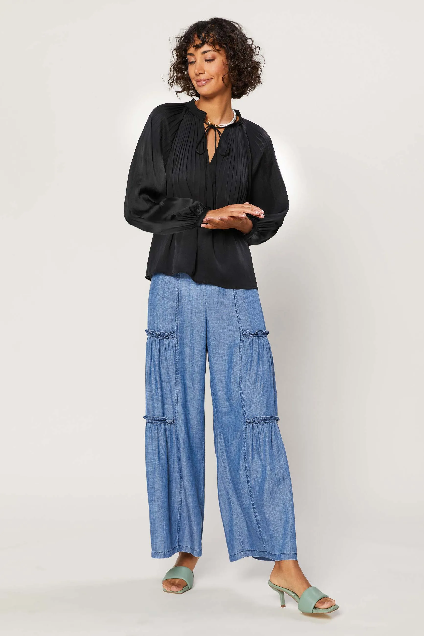 Pleated Split Neck Top