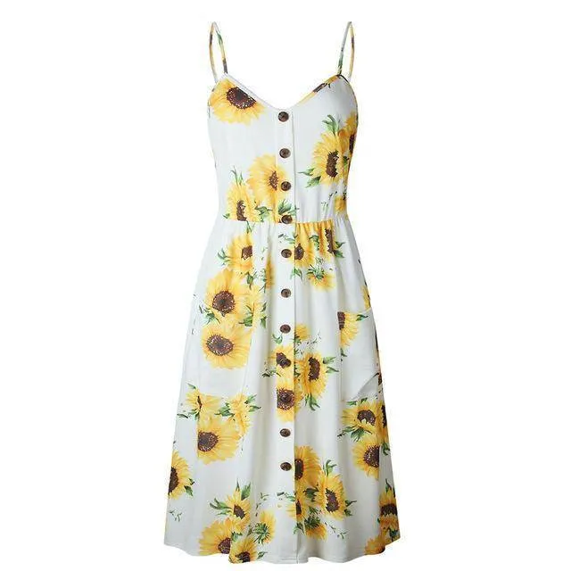 Plus Size  Strap Print Floral Dot Long Boho Bohemian Beach Dress (US 10-18W)
