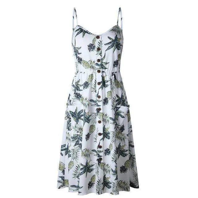 Plus Size  Strap Print Floral Dot Long Boho Bohemian Beach Dress (US 10-18W)