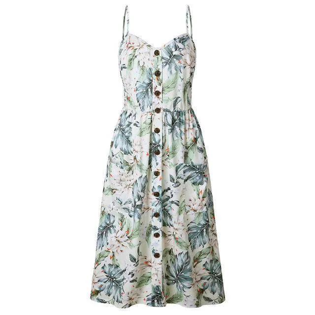 Plus Size  Strap Print Floral Dot Long Boho Bohemian Beach Dress (US 10-18W)
