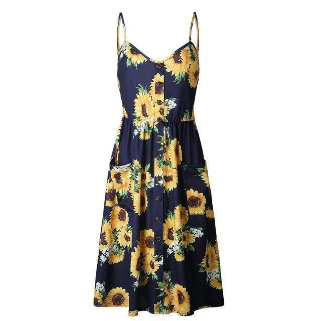 Plus Size  Strap Print Floral Dot Long Boho Bohemian Beach Dress (US 10-18W)
