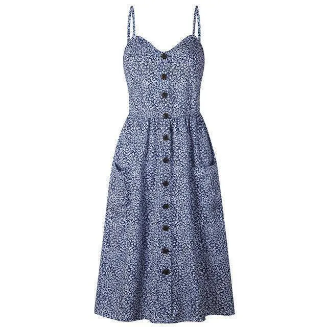 Plus Size  Strap Print Floral Dot Long Boho Bohemian Beach Dress (US 10-18W)