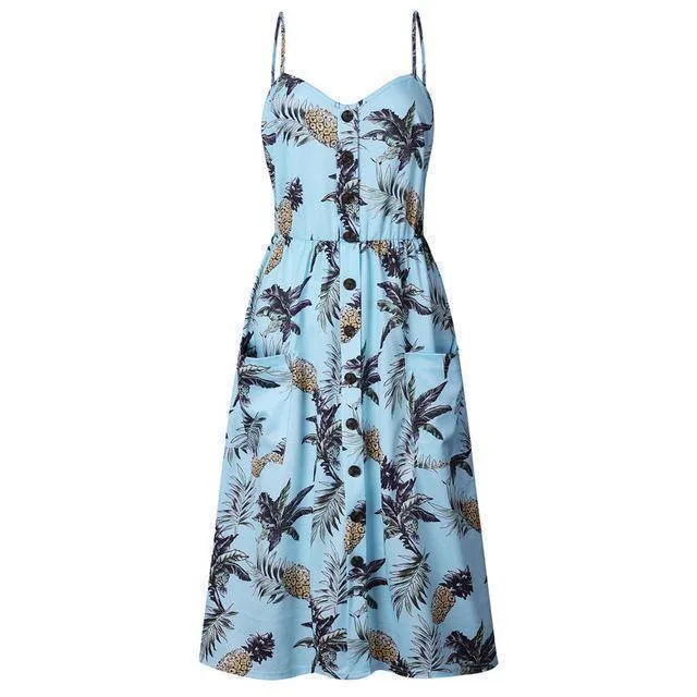 Plus Size  Strap Print Floral Dot Long Boho Bohemian Beach Dress (US 10-18W)
