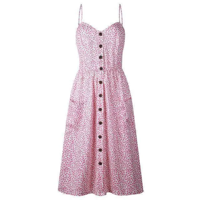 Plus Size  Strap Print Floral Dot Long Boho Bohemian Beach Dress (US 10-18W)