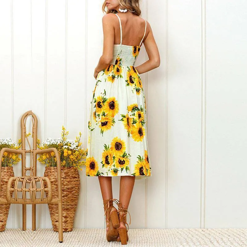 Plus Size  Strap Print Floral Dot Long Boho Bohemian Beach Dress (US 10-18W)