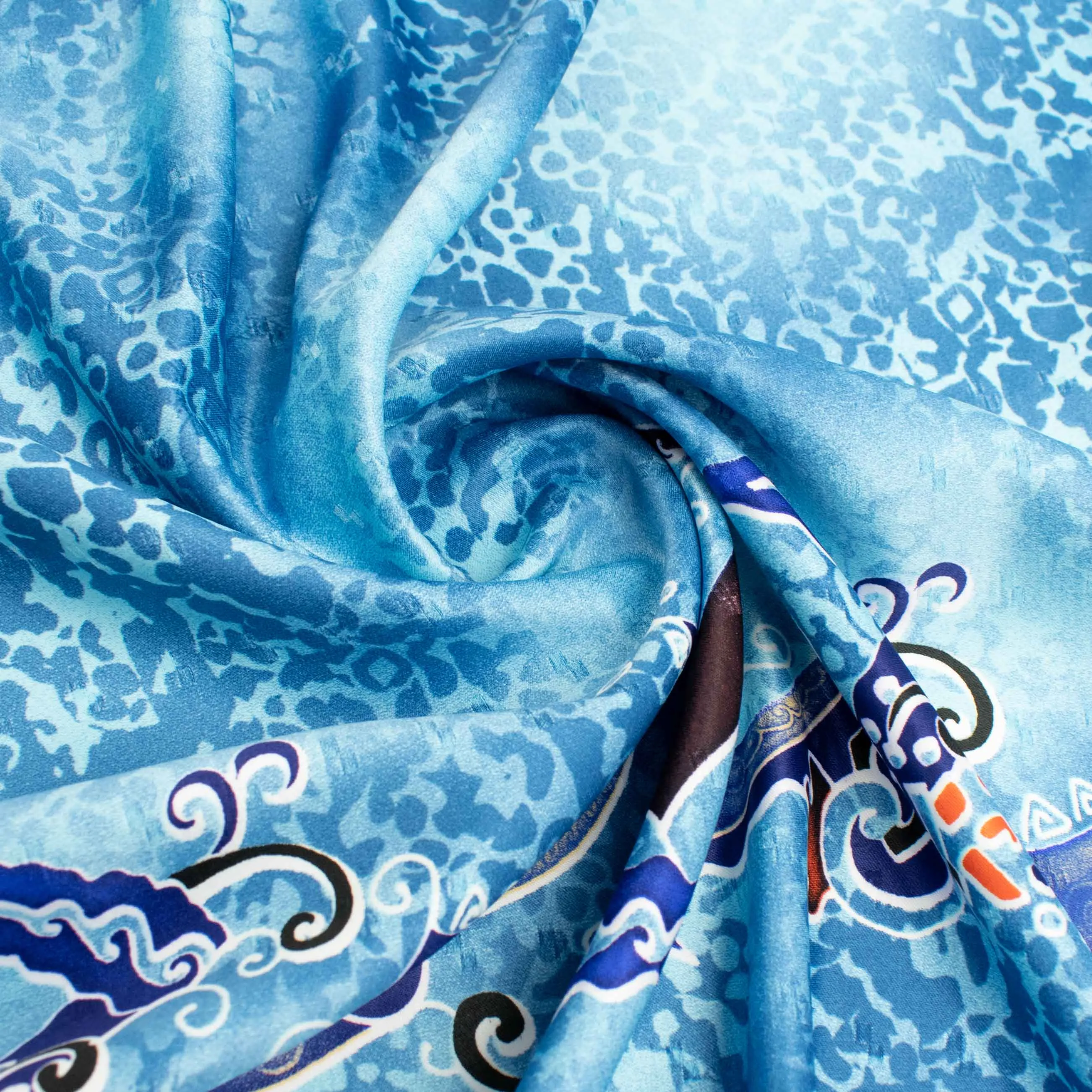 Printed Peach Satin Design-8 Blue Aztec Border Prints