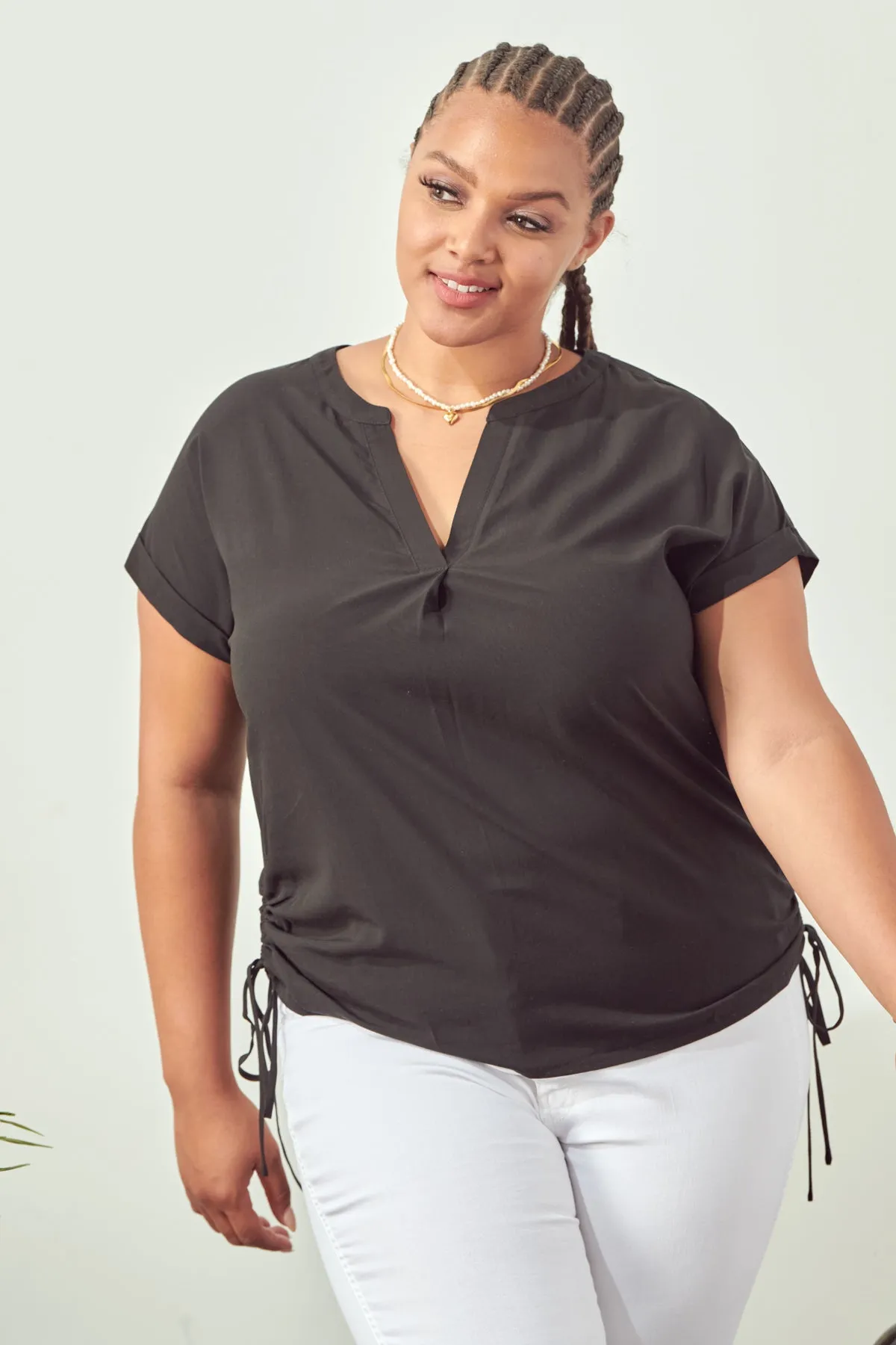 RUCHED SIDE DROP SHOULDER TOP
