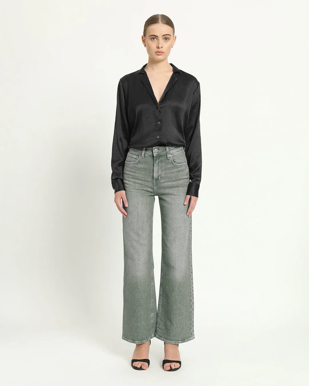 Satin Tailored Collar Black Shirt