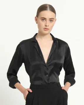Satin Tailored Collar Black Shirt