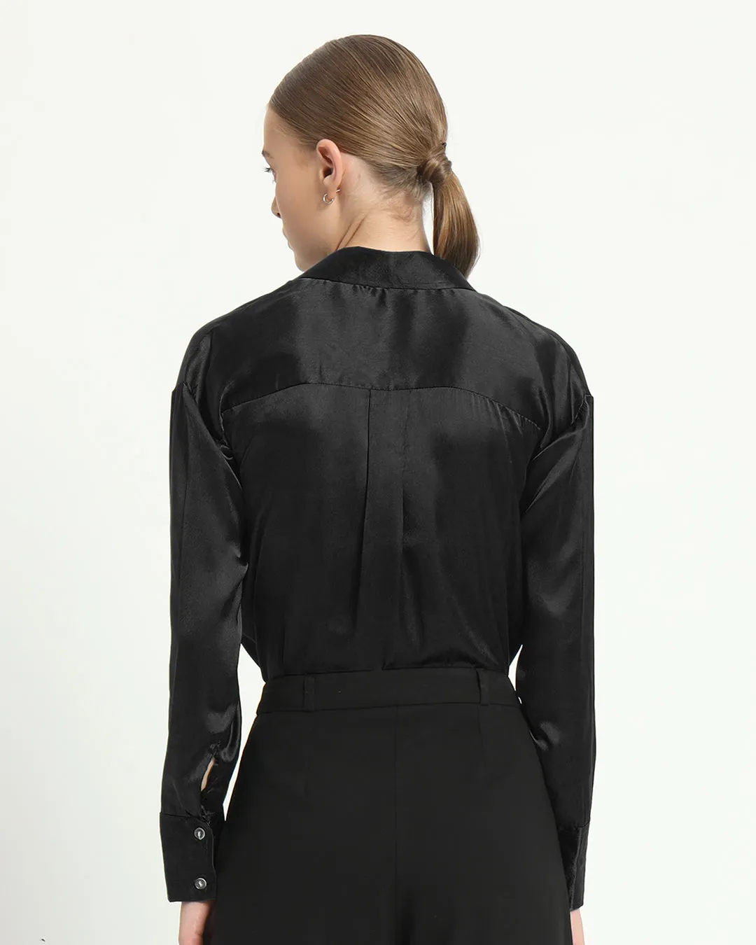 Satin Tailored Collar Black Shirt