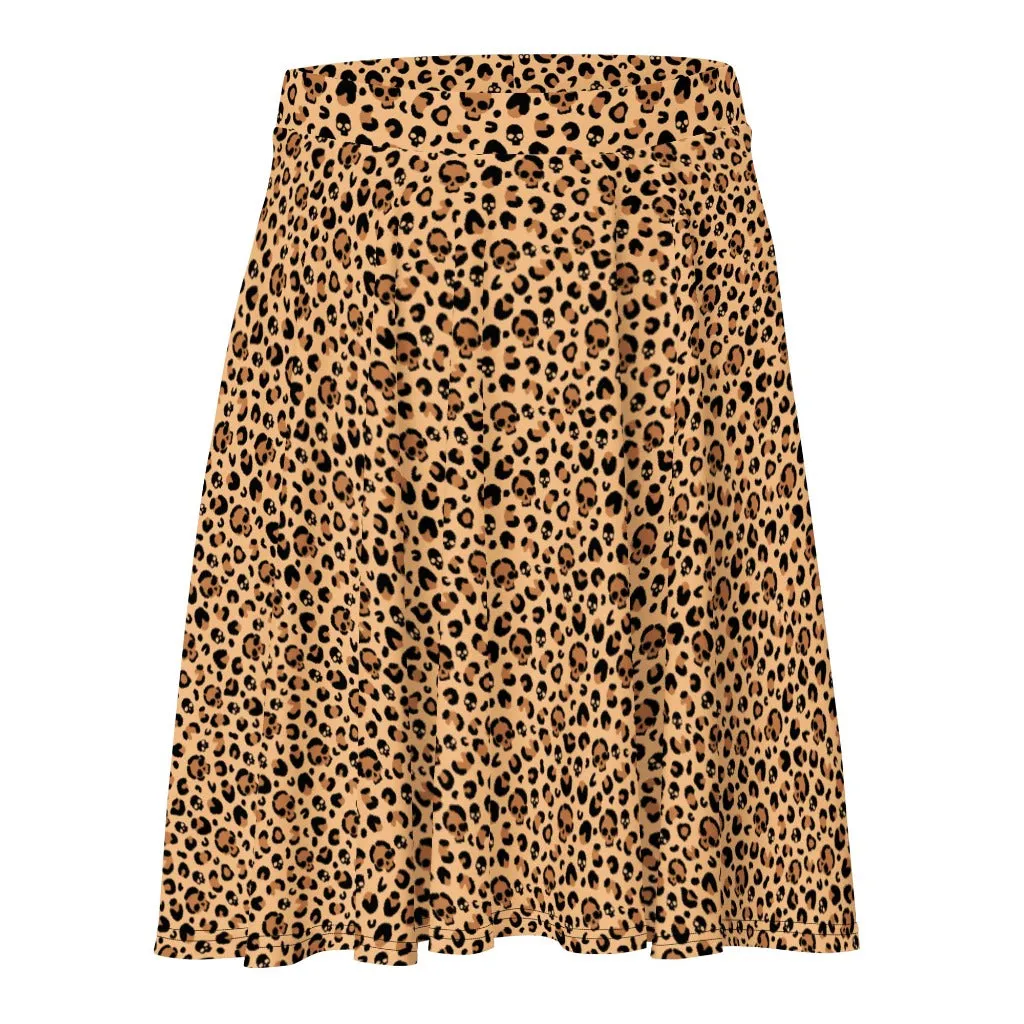 Skull Leopard Print Skater Skirt