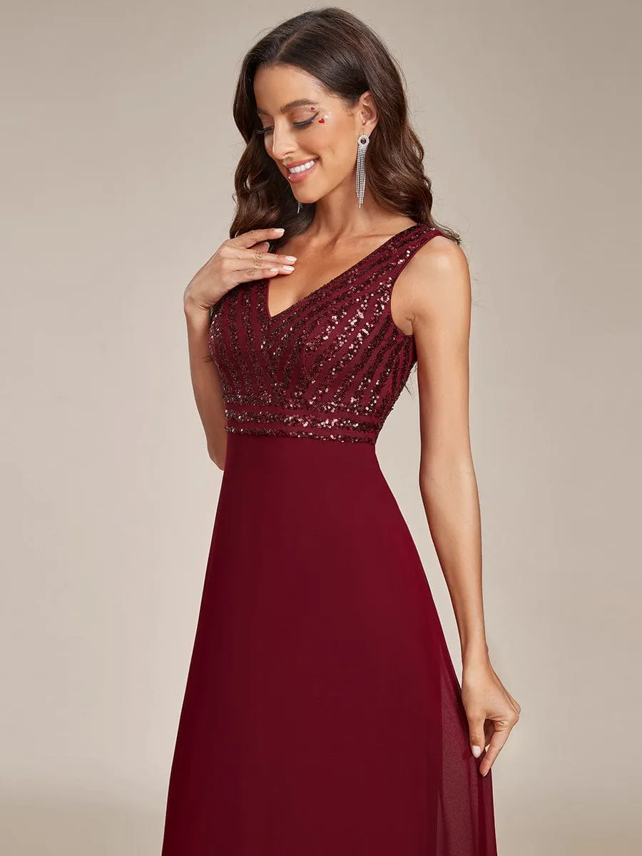 Sparkling Sequin V-Neck A-Line Evening Dress