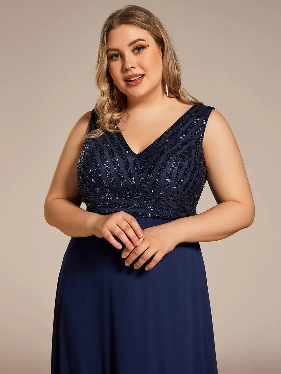 Sparkling Sequin V-Neck A-Line Evening Dress