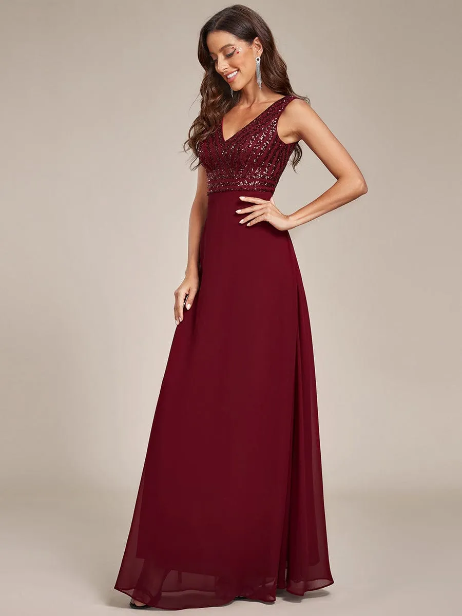 Sparkling Sequin V-Neck A-Line Evening Dress