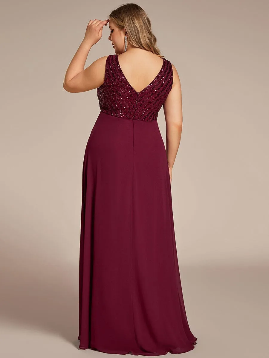Sparkling Sequin V-Neck A-Line Evening Dress