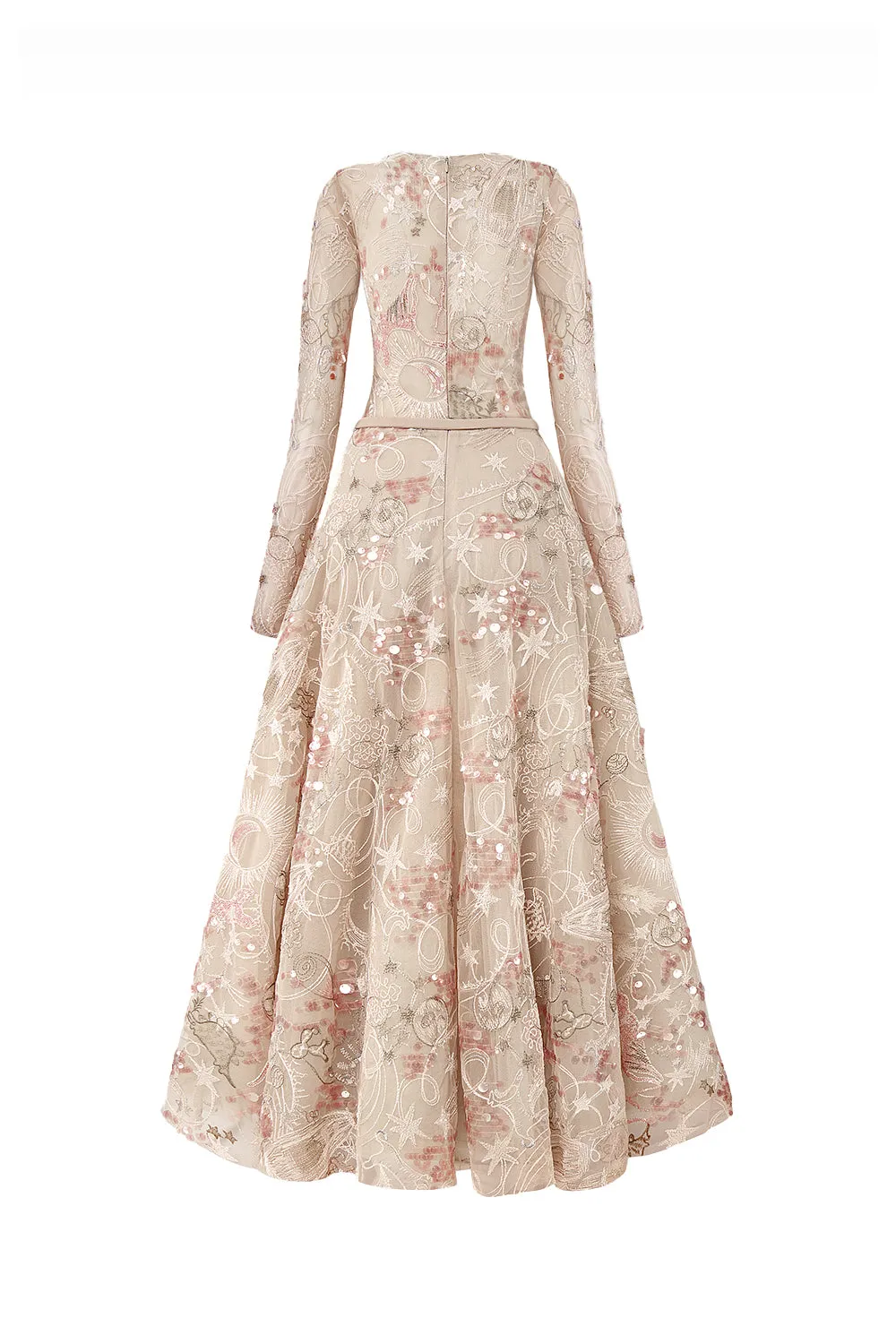 Tidal Whisper A-line Jewel Neck Embroidered Lace Maxi Dress