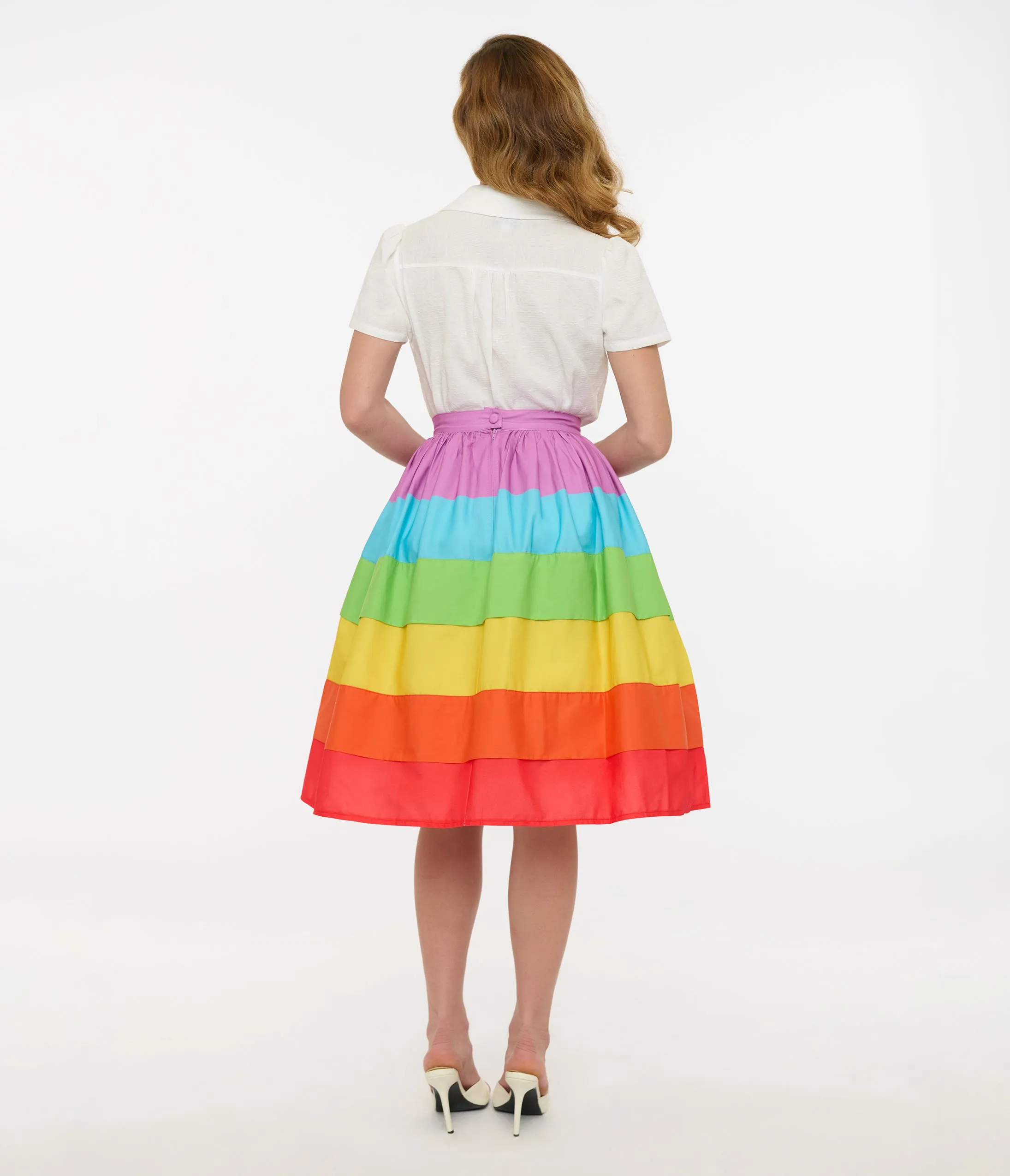 Unique Vintage 1950s Rainbow Stripe Gellar Swing Skirt