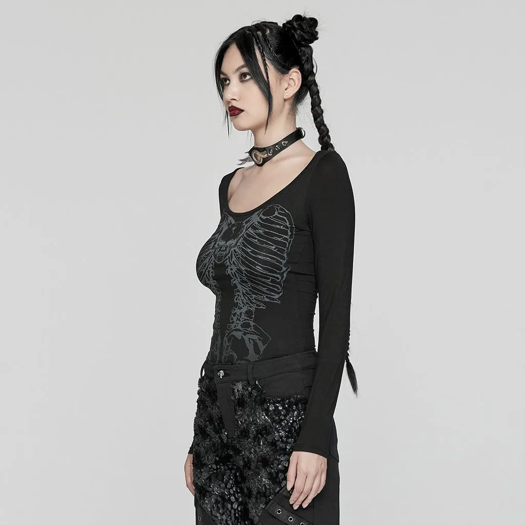 Women's Gothic Skeleton Printed T-shirt