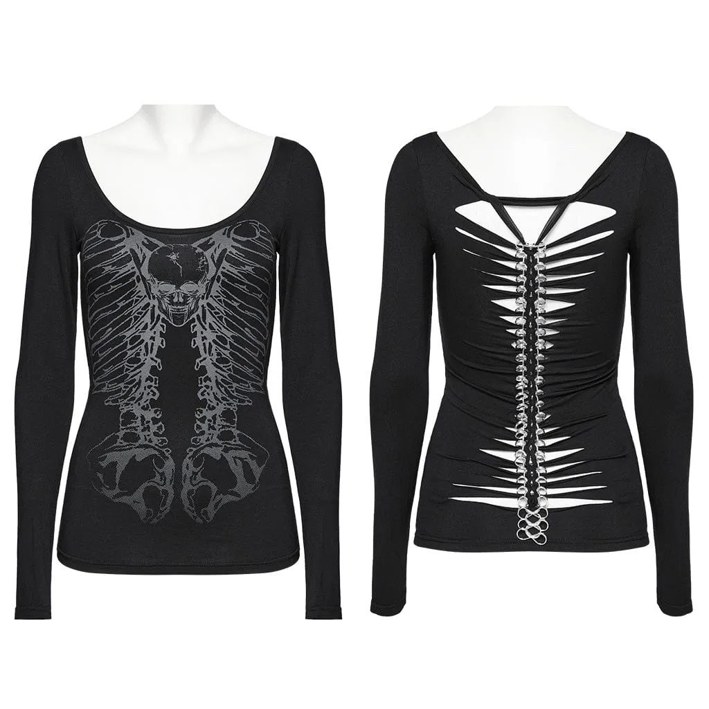 Women's Gothic Skeleton Printed T-shirt