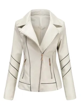 Women's Zipper Slim Leather Biker Jacket